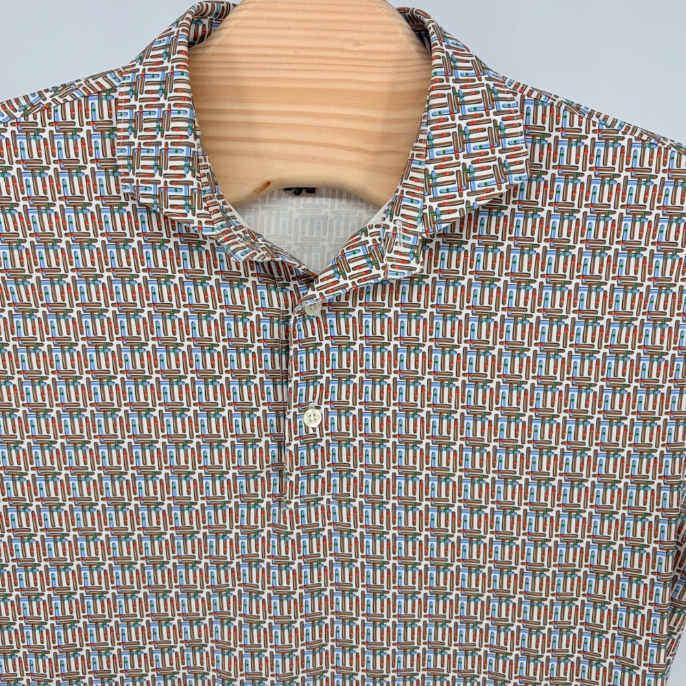 Turtleson Performance Polo Size M Multicolor Cigar Print Frosty Valley Shirt
